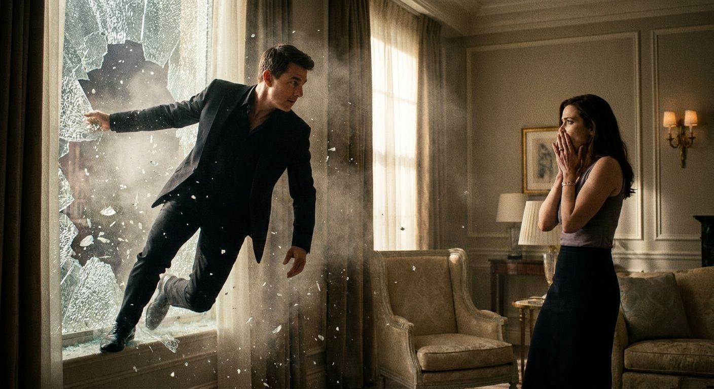 Midnight Encounter — Mike leaps through a shattered window